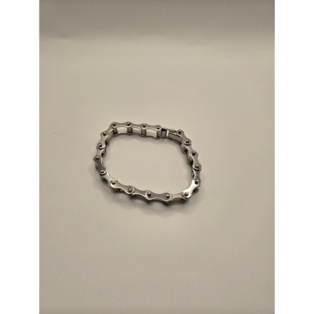 Stainless Steel Bicycle Chain Link Bracelet Silver Tone Industrial Biker 7 In